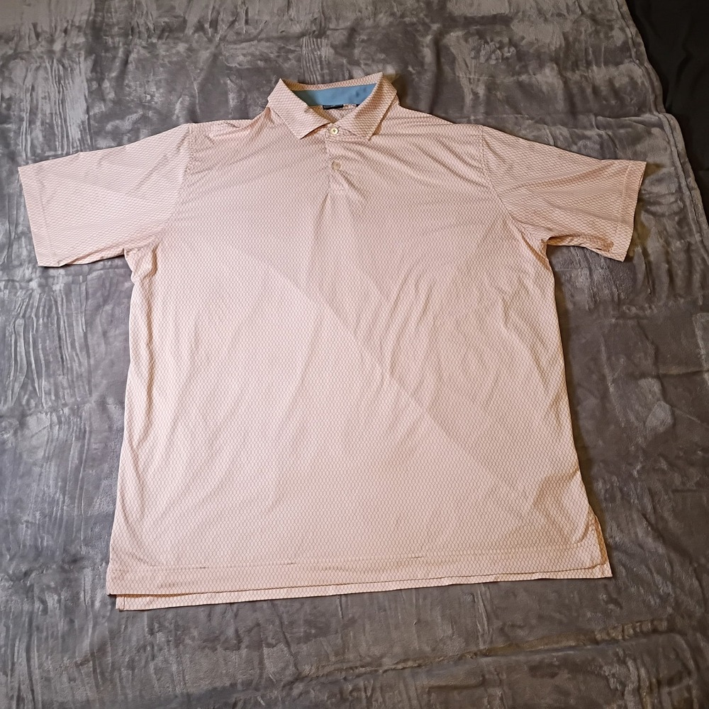 FootJoy‎ Mens 2XL Peach White Geometric Diamond Print ProDry Golf Polo Shirt